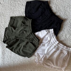 Aerie Athletic Shorts in Black, Olive, and White